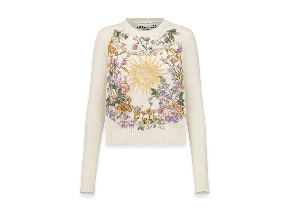 Dior Women's Embroidered Sweater Cashmere Knit 4 Saisons Ete Motif "White/Multicolor"