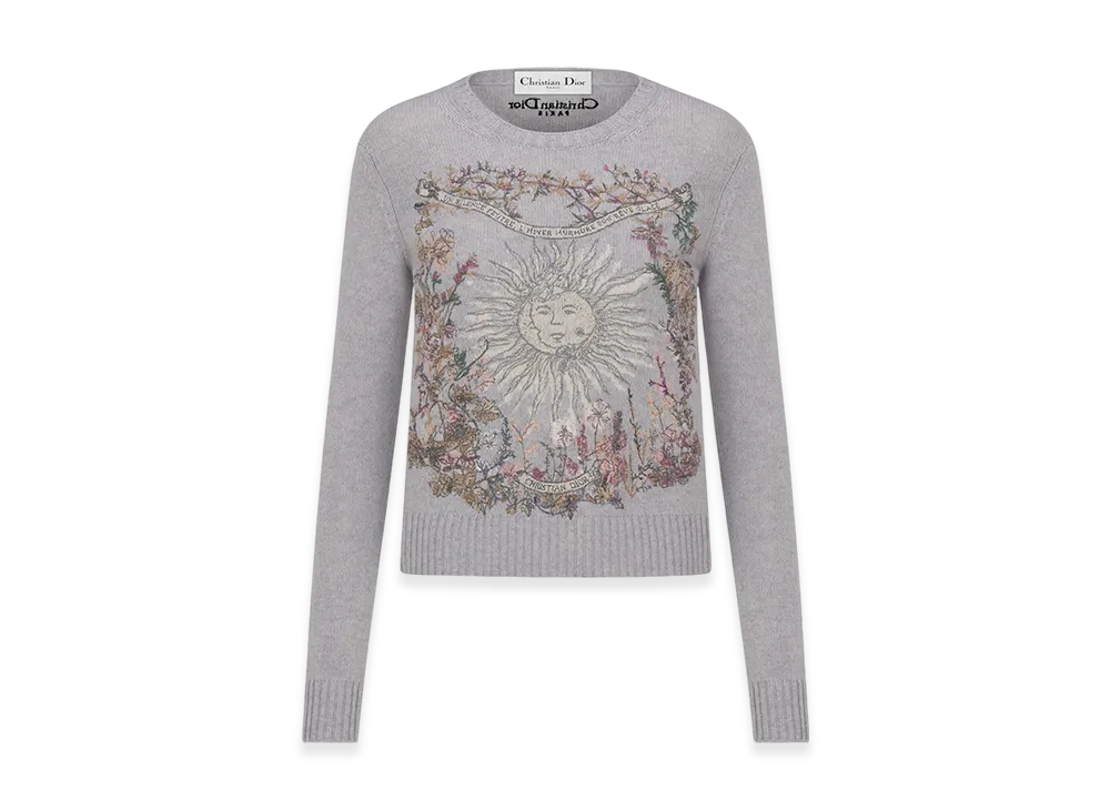 Dior Women's Embroidered Sweater Cashmere Knit 4 Saisons Hiver Motif "Gray/Multicolor"