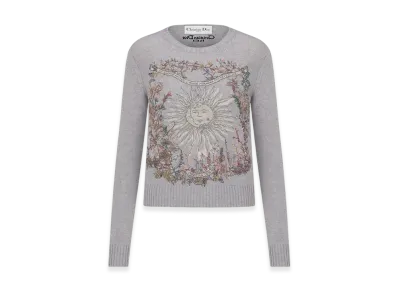 Dior Women's Embroidered Sweater Cashmere Knit 4 Saisons Hiver Motif "Gray/Multicolor"