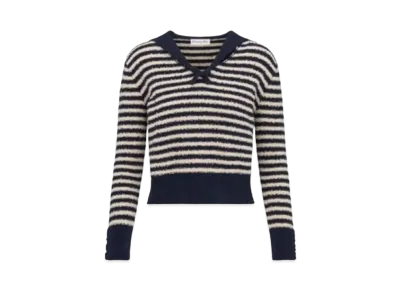 Dior Mariniere Sweater with Sailor Collar and Bow Cotton Knit "Navy Blue/White"