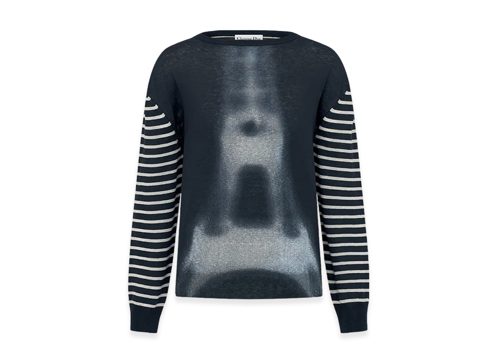 Dior Women's Sweater Linen Knit Eiffel Tower Motif "Black/Gray"