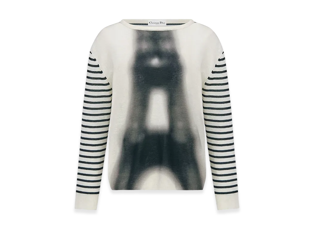Dior Women's Sweater Linen Cotton Knit Eiffel Tower Motif "White/Black"