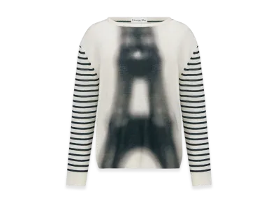Dior Women's Sweater Linen Cotton Knit Eiffel Tower Motif "White/Black"