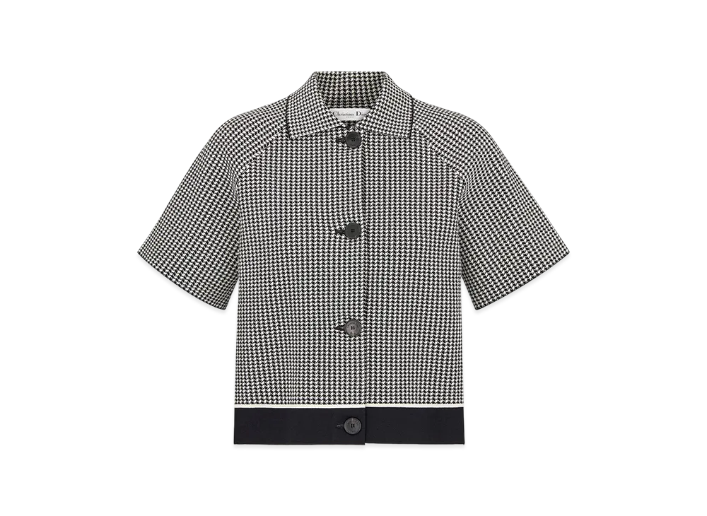 Dior Women's Short-Sleeved Jacket Houndstooth Technical Knit "White/Black"