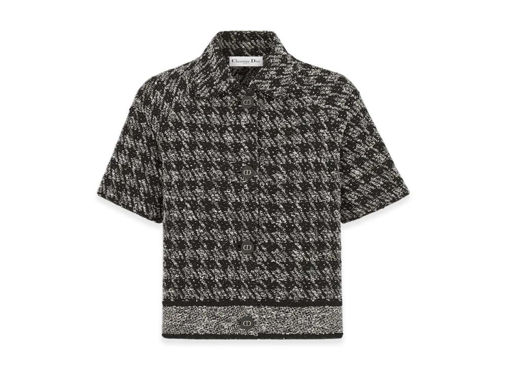 Dior Women's Houndstooth Technical Cotton Tweed Short-Sleeved Jacket "Black/White"