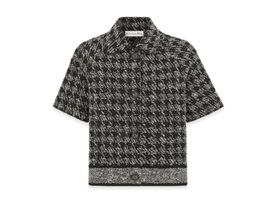 Dior Women's Houndstooth Technical Cotton Tweed Short-Sleeved Jacket "Black/White"