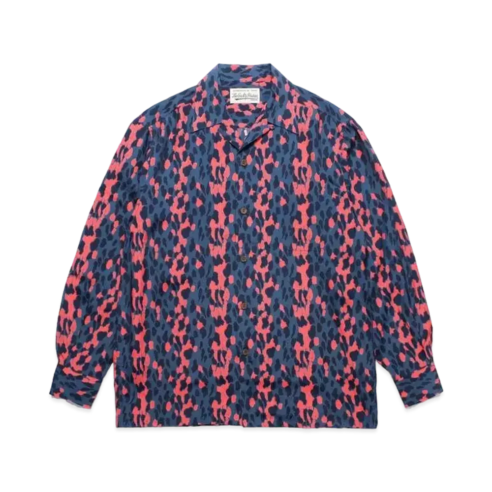 WACKO MARIA Leopard Open Collar Shirt "Blue"