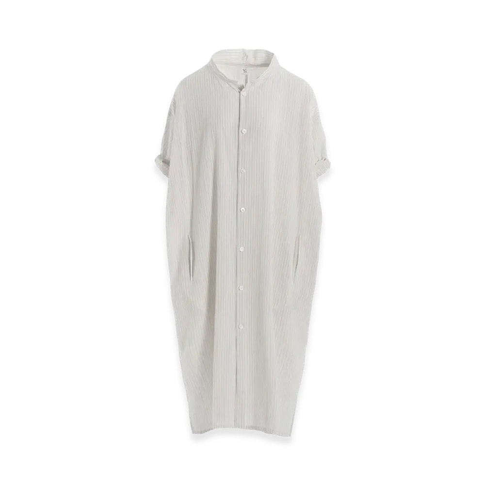Y's Cotton Voile Rolled-Up Half Sleeve Stripe Dress "Off White"