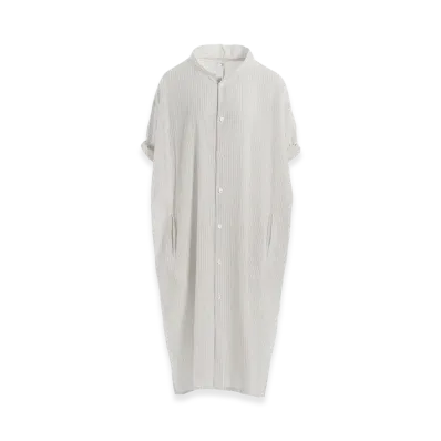 Y's Cotton Voile Rolled-Up Half Sleeve Stripe Dress "Off White"