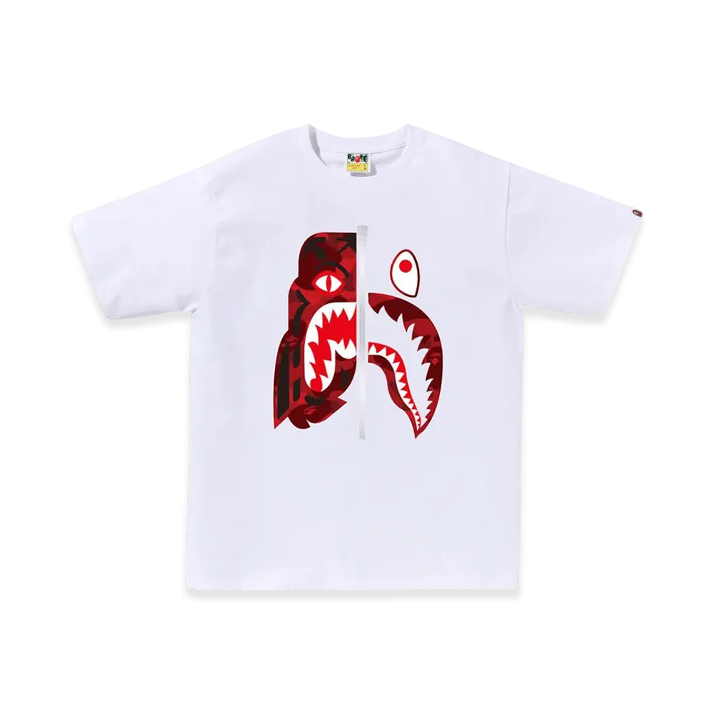 A BATHING APE Color Camo Tiger Shark Tee "White/Red"