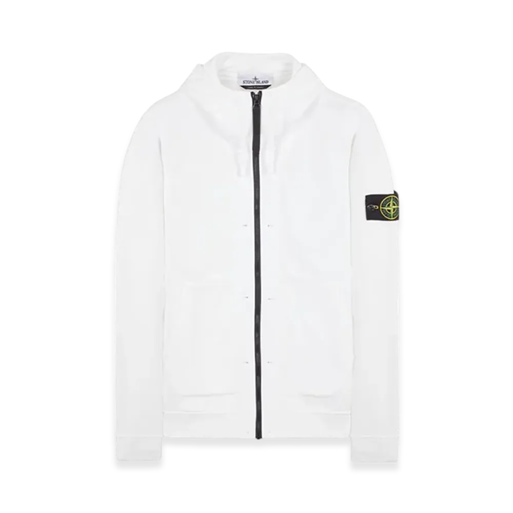 Stone Island 60477 Brushed Cotton Fleece Garment Dyed Full Zip Up Hooded Sweatshirt - 23FW "White"