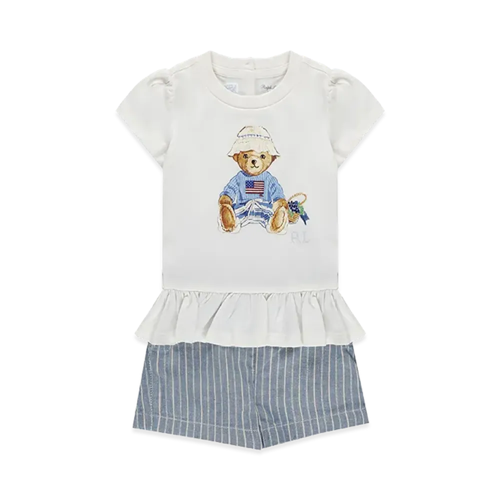 Ralph Lauren Kids T-Shirt and Linen Cotton Shorts "White"
