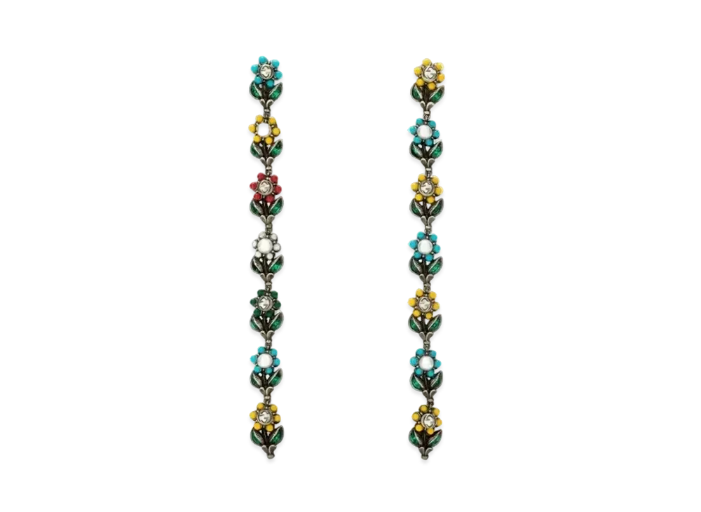 GUCCI Daisy Drop Earrings with Crystals "Dark Grey"