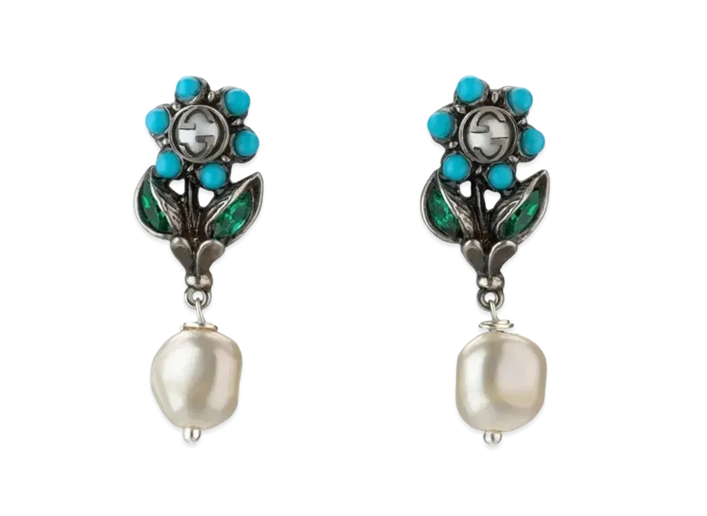 GUCCI Daisy Earrings with Crystals "Antique Dark Grey"