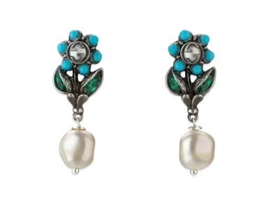 GUCCI Daisy Earrings with Crystals "Antique Dark Grey"