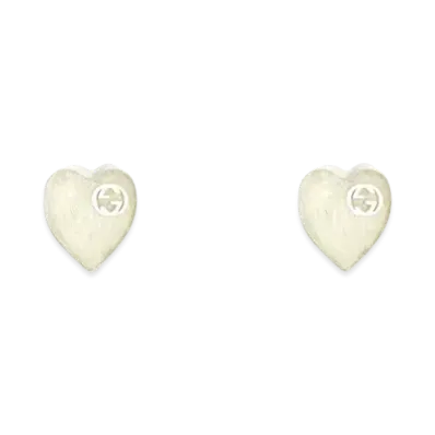 GUCCI Heart Earrings with Interlocking G "Mother of Pearl/Silver"