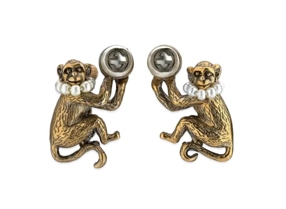 GUCCI Monkey Earrings with Glass Pearl