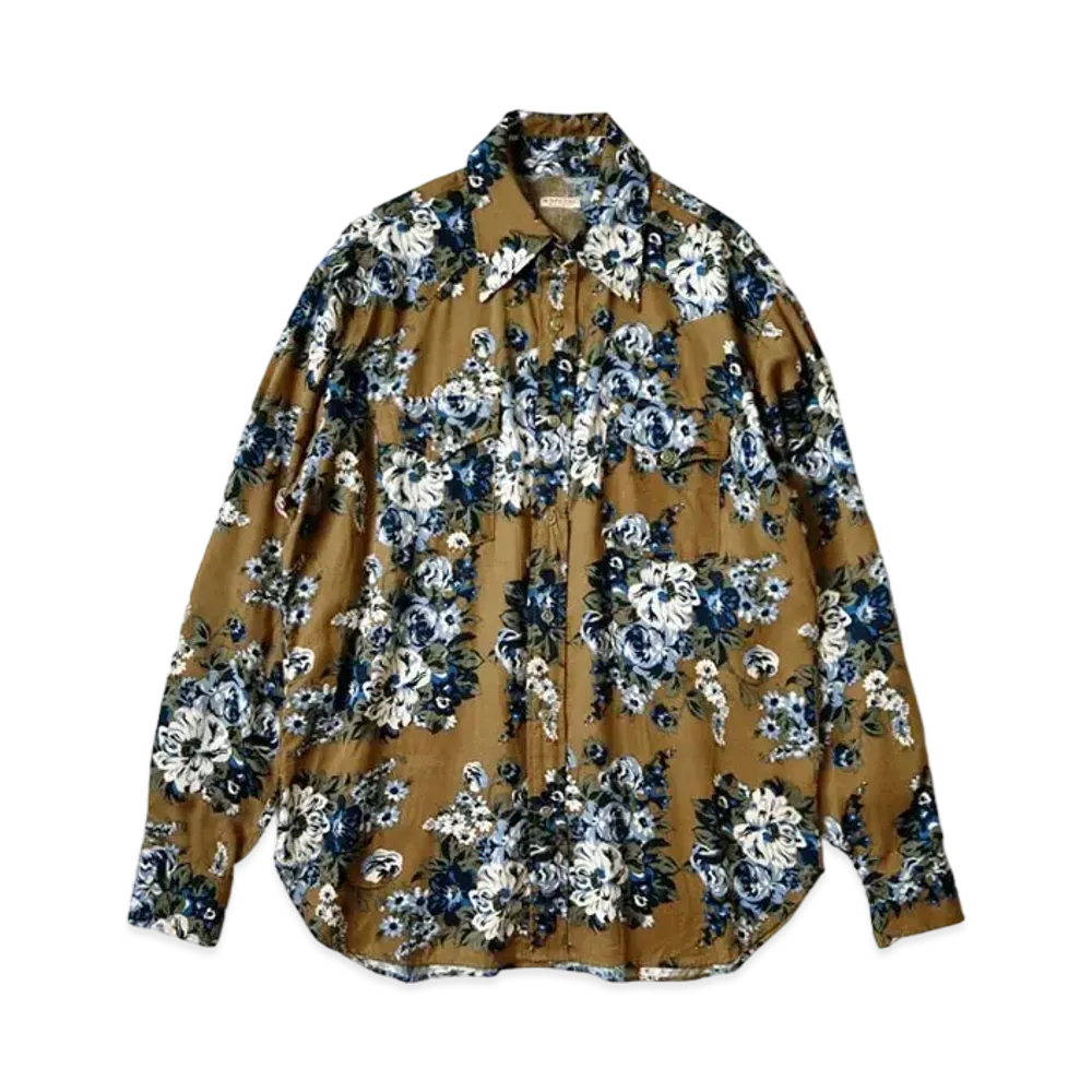 KAPITAL Rayon Twill Dianthus Champetre Pt Husky Western Shirt "Brown Khaki"
