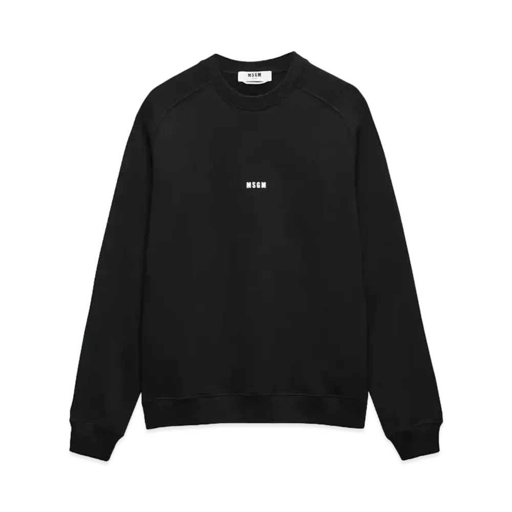 MSGM Cotton Sweatshirt With White Micro Logo Print "Black"