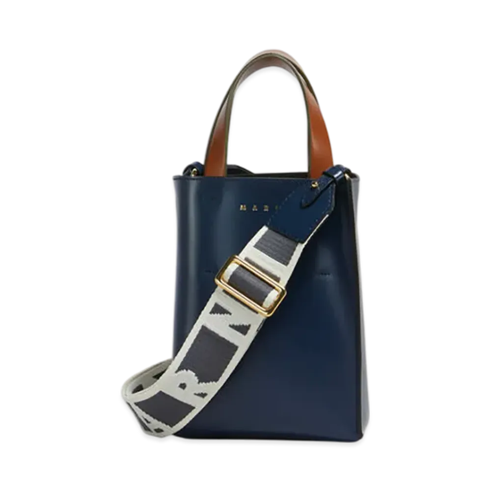 MARNI Museo Nano Bag in Leather "Glass Blue/Truffle/Moka"