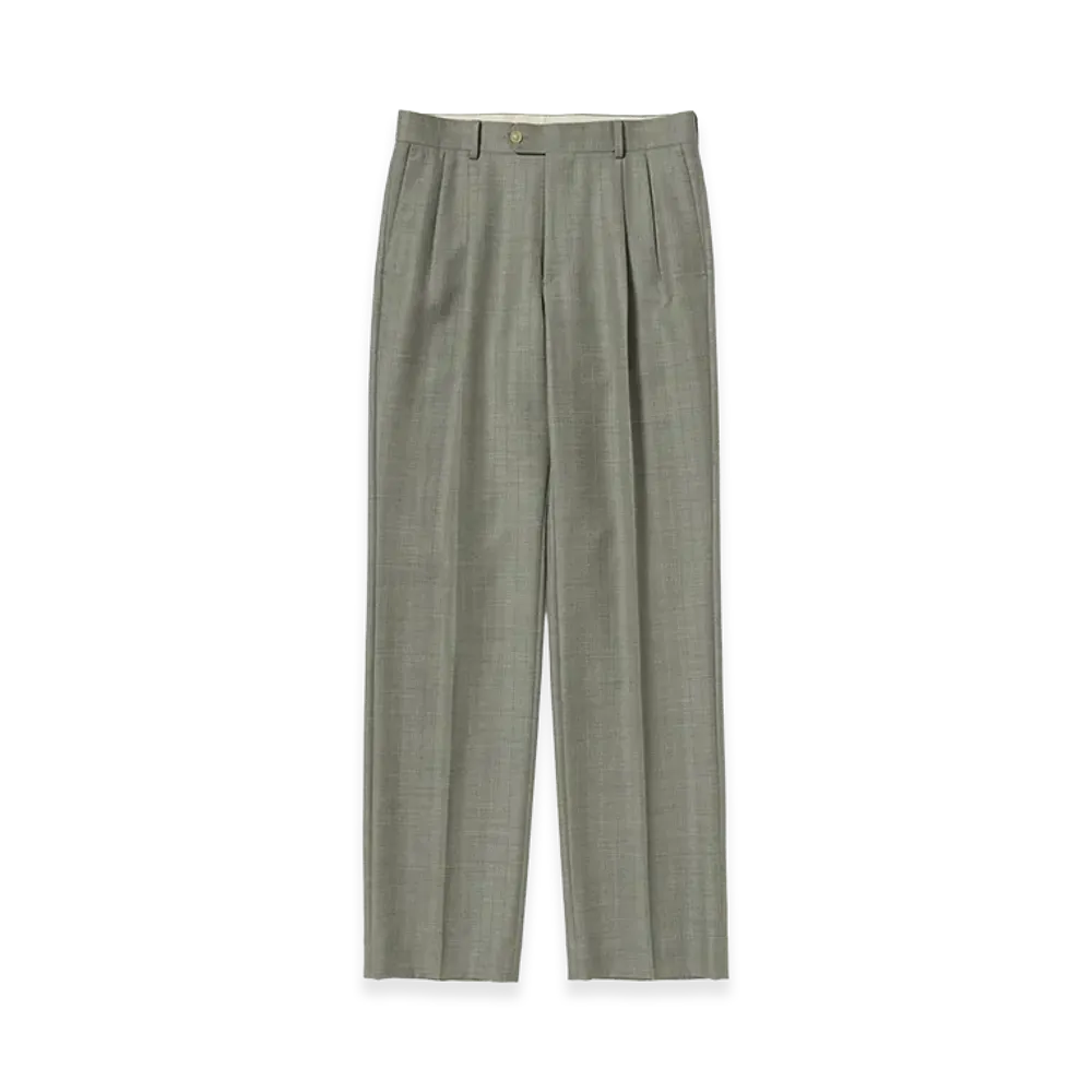 AURALEE Bluefaced Wool Two-Tuck Slacks "Khaki Gray Stripe"
