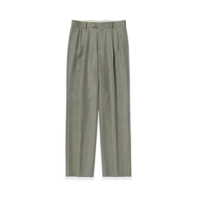 AURALEE Bluefaced Wool Two-Tuck Slacks "Khaki Gray Stripe"