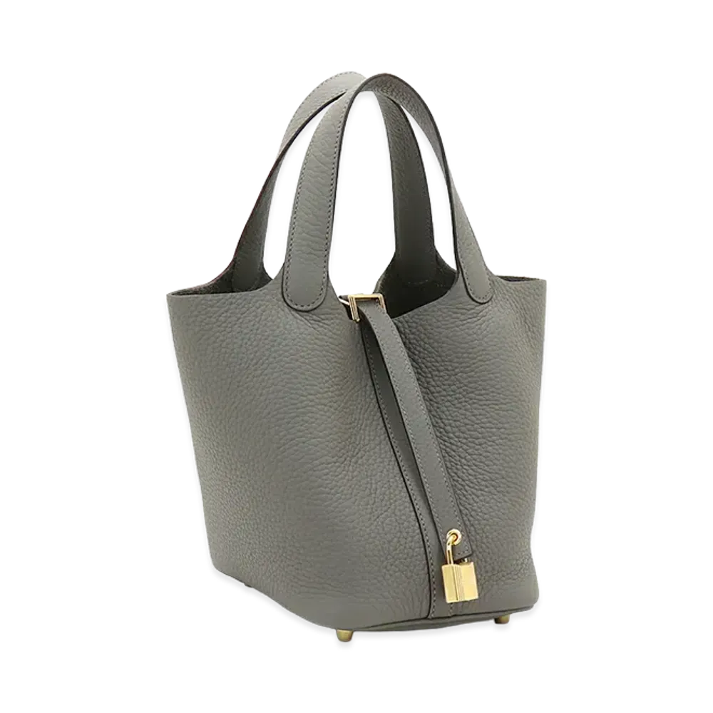 Hermes Women's Picotin Lock PM 18 Taurillon Clemence Handbag "Gris Meyer"