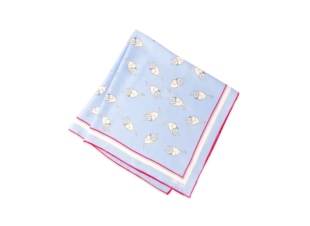 MIU MIU Printed Silk Scarf "Light Blue"