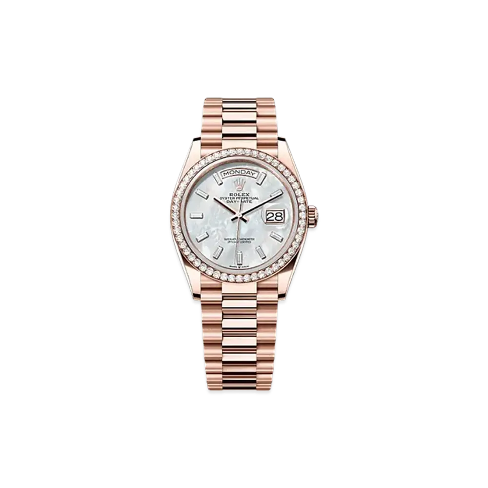 ROLEX Day-Date 36mm Everose Gold Diamond 128345RBR "White Mother-of-Pearl"