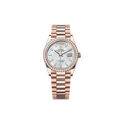 ROLEX Day-Date 36mm Everose Gold Diamond 128345RBR "White Mother-of-Pearl"