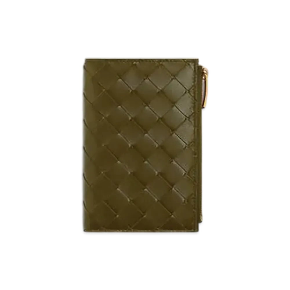 Bottega Veneta Medium Intrecciato Bi-fold Fastener Wallet "Olive Oil"