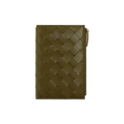 Bottega Veneta Medium Intrecciato Bi-fold Fastener Wallet "Olive Oil"