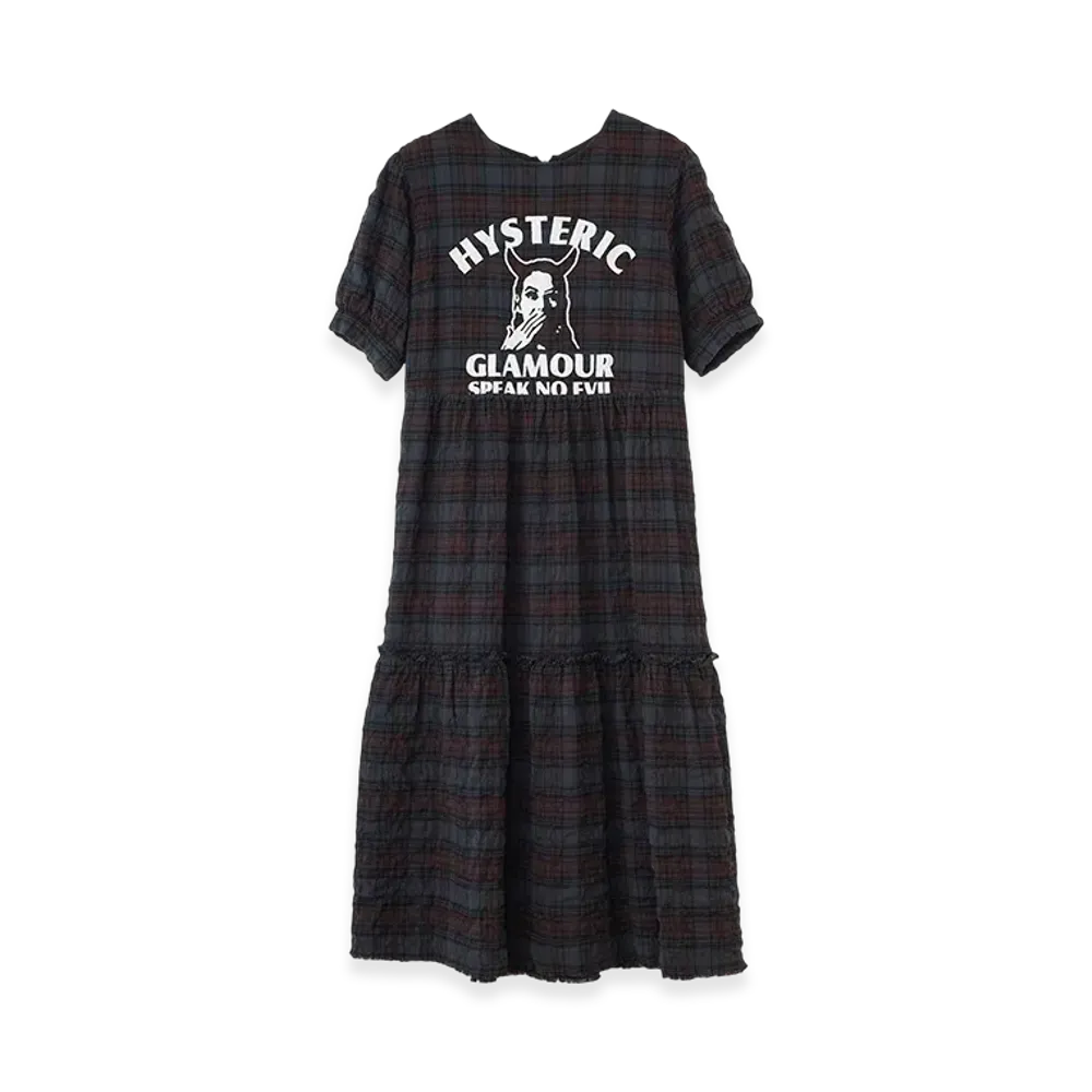 HYSTERIC GLAMOUR Speak No Evil Check Tiered Dress "Red"