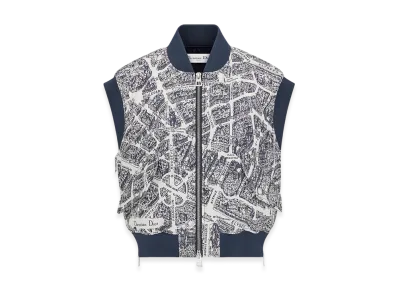 Dior Women's Vest Technical Taffeta Jacquard Plan Paris Motif "White/Navy Blue"