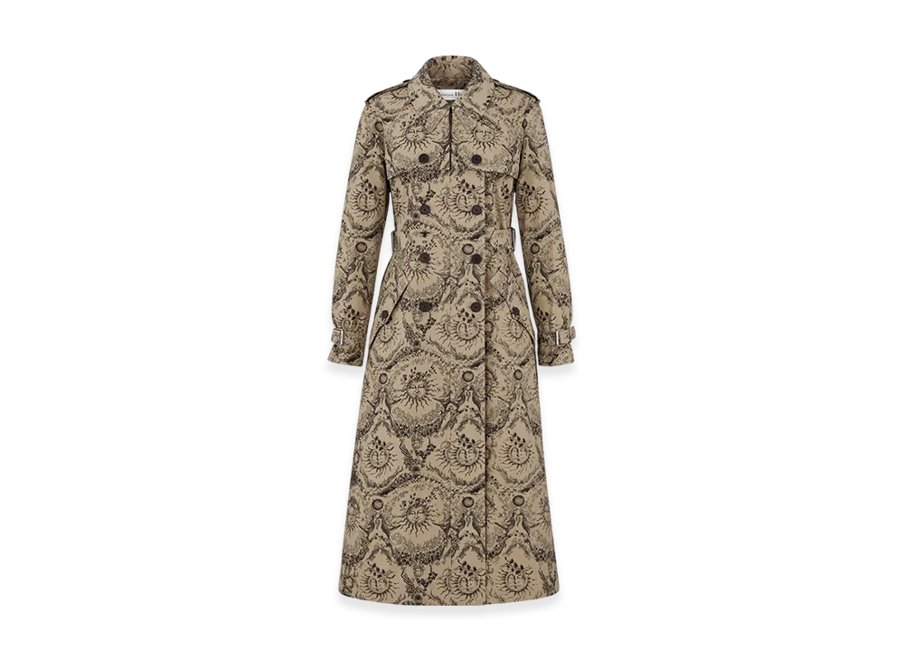 Dior Women's Trench Coat Gabardine Toile Soleil Motif "Beige/Black"