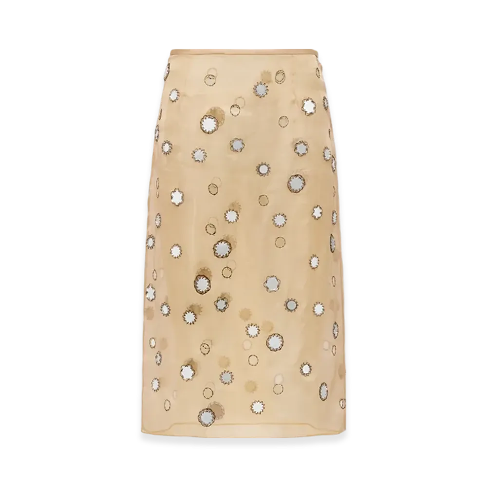 PRADA Women's Mirror-Embellished Organza Midi-Skirt "Cord"