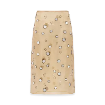 PRADA Women's Mirror-Embellished Organza Midi-Skirt "Cord"