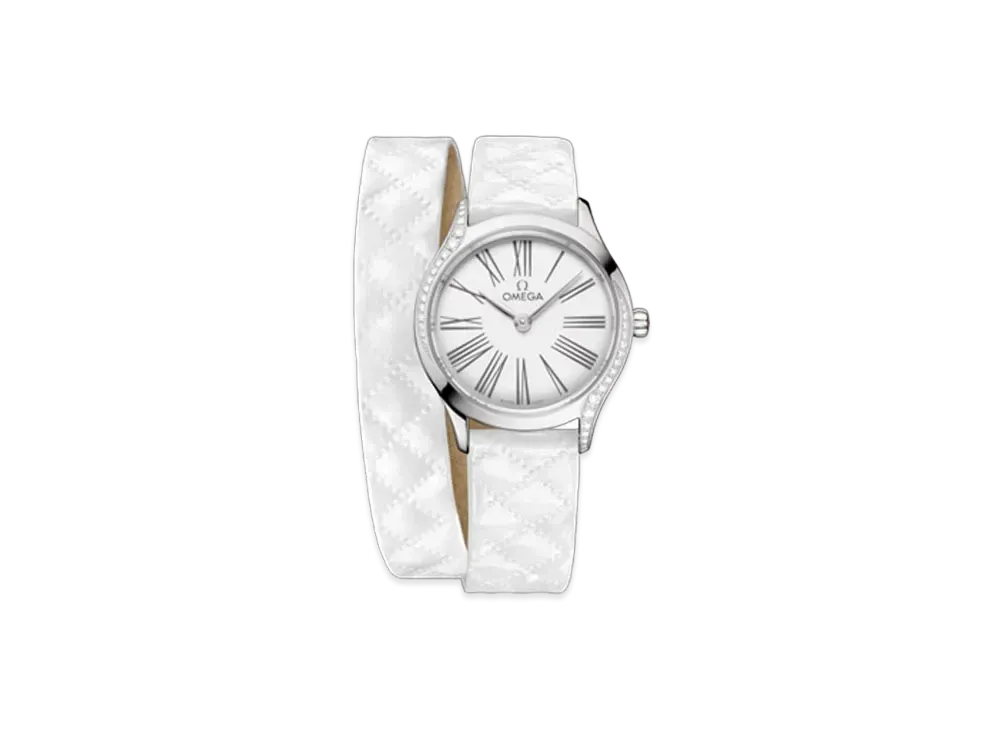 OMEGA De Ville Mini Tresor Diamonds Grain Calf Leather Double Strap 26MM "Stainless Steel/White/Grey" 428.17.26.60.04.008