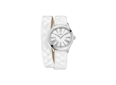 OMEGA De Ville Mini Tresor Diamonds Grain Calf Leather Double Strap 26MM "Stainless Steel/White/Grey" 428.17.26.60.04.008