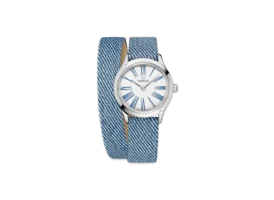OMEGA De Ville Mini Tresor Diamonds Blue Jeans Pattern Grain Calf Leather Double Strap 26MM "Stainless Steel/White/Blue" 428.17.26.60.04.009