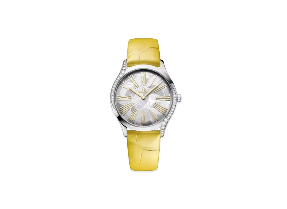 OMEGA De Ville Tresor Diamonds Alligator Leather Strap 36MM "Stainless Steel/Silver/Yellow" 428.18.36.60.02.002