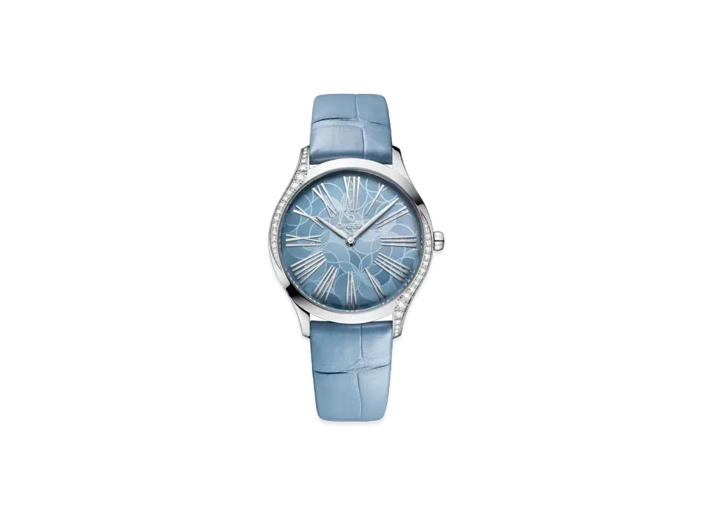 OMEGA De Ville Tresor Diamonds Alligator Leather Strap 36MM "Stainless Steel/Blue" 428.18.36.60.03.002