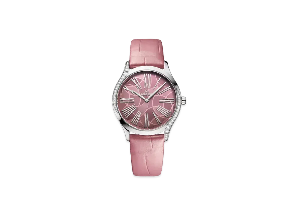 OMEGA De Ville Tresor Diamonds Alligator Leather Strap 36MM "Stainless Steel/Pink" 428.18.36.60.10.001