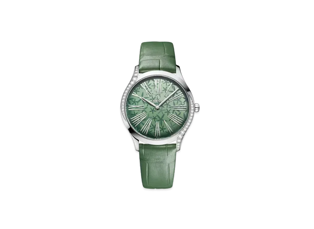 OMEGA De Ville Tresor Diamonds Alligator Leather Strap 36MM "Stainless Steel/Green" 428.18.36.60.10.002