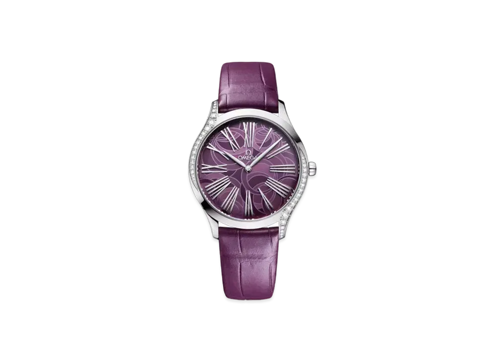OMEGA De Ville Tresor Diamonds Alligator Leather Strap 36MM "Stainless Steel/Violet" 428.18.36.60.10.003
