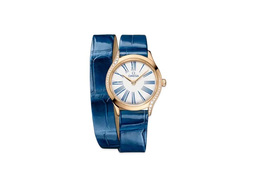 OMEGA De Ville Mini Tresor Diamonds Alligator Leather Double Strap 26MM "Moonshine Gold/White/Blue" 428.58.26.60.04.002