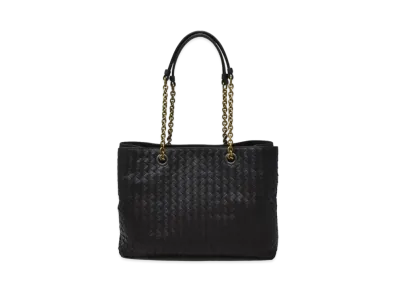 Bottega Veneta Lambskin Intrecciato Shoulder Bag "Black"