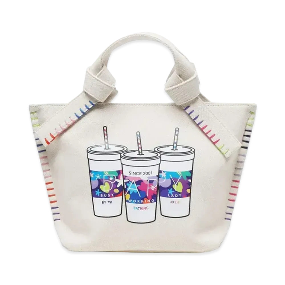 A BATHING APE Bapy Stitch Canvas Tote "Ivory"