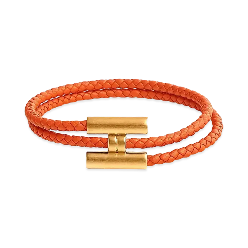 Hermes Tournis Tresse Bracelet "Orange/Gold"