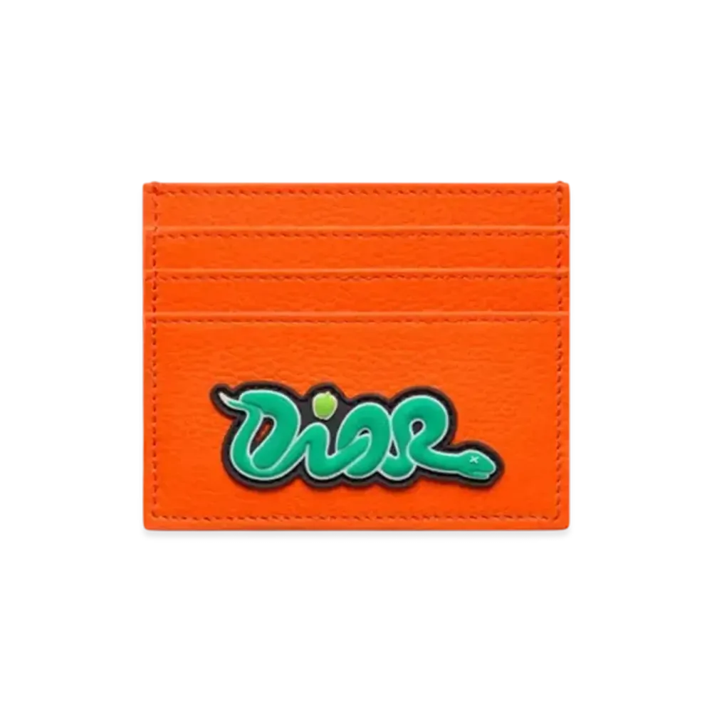 Dior x KAWS Card Holder Grained Calfskin "Vermilion Red/Green/Black"